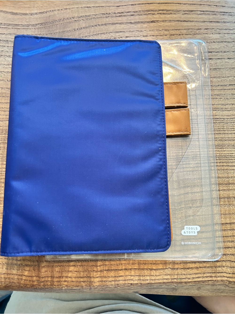 A5 Hobonichi cousin cover in blue and brown. Good used condition.